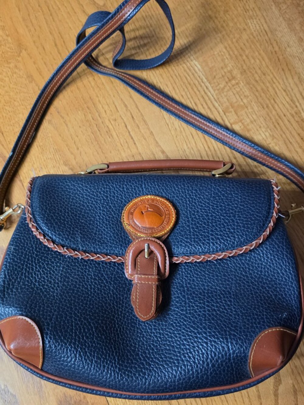 Vintage Dooney and Bourke shoulder bag All Weather Leather Blue Brown - Picture 1 of 12